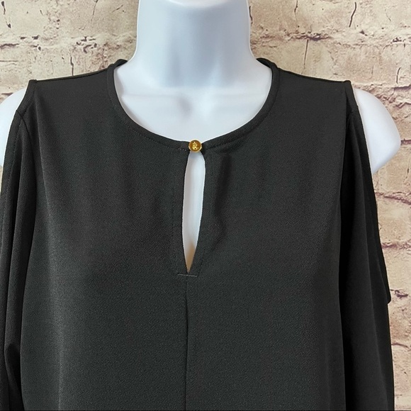 Lauren Ralph Lauren Black Keyhole Neck Cold Shoulder Tunic Blouse NWOT - Picture 2 of 9